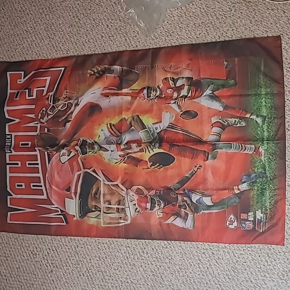 PATRICK MAHOMES Nylon Banner/Poster Kansas City CHIEFS Red/gold HUGE 58"H x 35"L